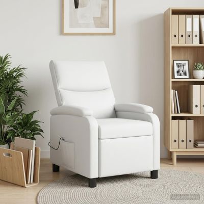 vidaXL Masážne relaxačné kreslo Biela Umelá koža