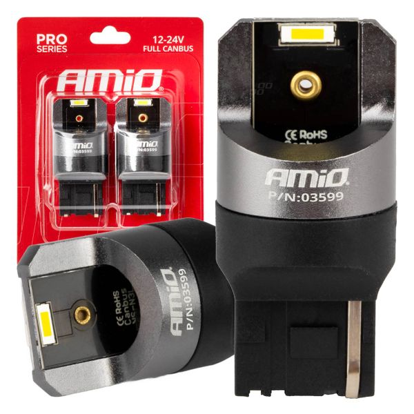LED CANBUS PRO series 7440 W21W 2x1860SMD White 12/24V FULL CANBUS AMiO-03599