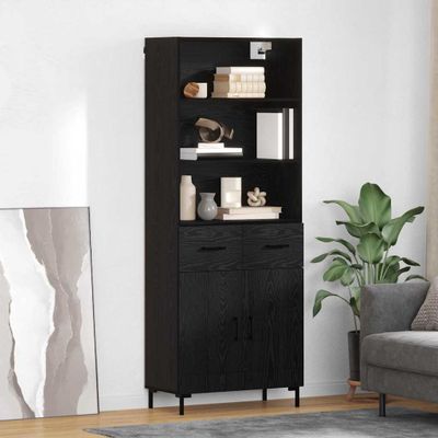 vidaXL Highboard Čierny dub 69,5 x 34 x 180 cm Kompozitné drevo