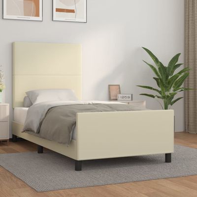 vidaXL Posteľný rám s čelom krémový 90x190 cm umelá koža
