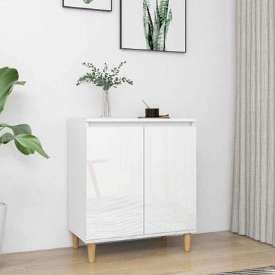 vidaXL Komoda, nohy z masívu, lesklá biela 60x35x70cm kompozitné drevo