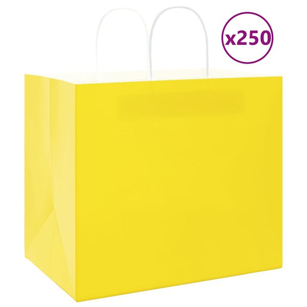 vidaXL Papierové tašky 250 ks s rúčkami, žlté, 32x22x28 cm