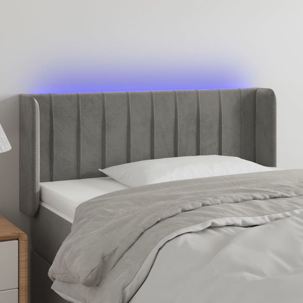 vidaXL Čelo postele s LED bledosivé 93x16x78/88 cm zamat