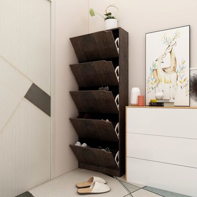 vidaXL Botník s 5 dvierkami tmavý dub 59x24x167 cm drevotrieska