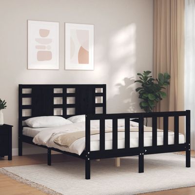 vidaXL Rám postele s čelom čierny 140x190 cm masívne drevo