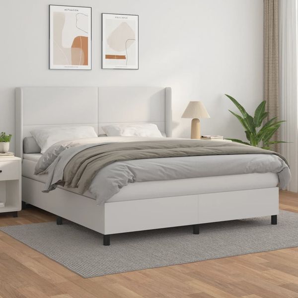 vidaXL Boxspring posteľ s matracom biela 180x200 cm umelá koža