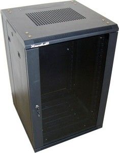 XtendLan 32U/600x800 stojanový, černý, skleněné dveře, plná záda Rozvadec, 19", stojanový, rozebíratelný, výška 32U, 600 x 800, sklenené dvere, kourové sklo, plná záda, cerný