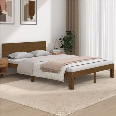 vidaXL Posteľný rám, medový, drevený masív 135x190 cm, dvojlôžko