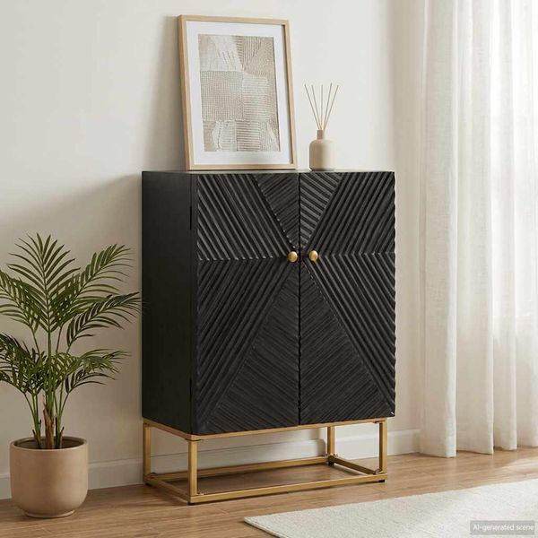 vidaXL Komoda, čierna 55x30x76 cm, mangový masív a železo