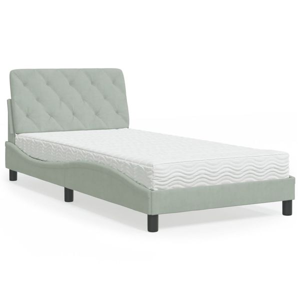 vidaXL Posteľ s matracom bledosivý 100x200 cm zamat