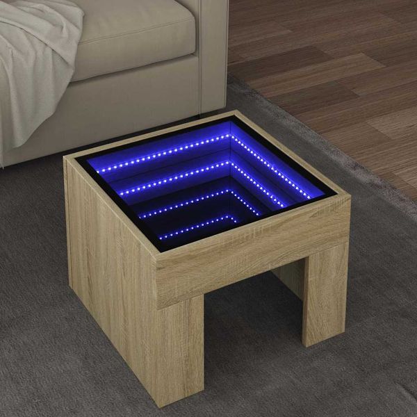 vidaXL Konferenčný stolík s nekonečnými LED dub sonoma 40x40x30 cm