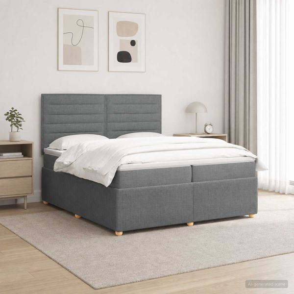 vidaXL LED boxspring posteľ s matracom Tmavosivá 200 x 200 cm Látka
