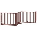 vidaXL Psia brána s dvierkami, skladacia, 4 panely, hnedá, 320 cm, topoľové drevo