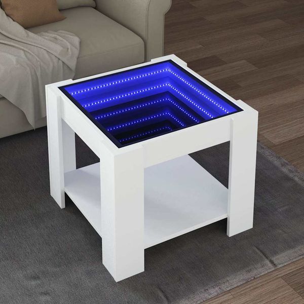 vidaXL Konferenčný stolík s LED biely 53x53x45 cm kompozitné drevo