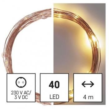 LED vianočný nano reťazec medený, 4 m, vonkajší aj vnútorný, teplá biela, časovač