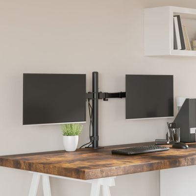 vidaXL Držiak na dva monitory čierny oceľový VESA 75/100 mm