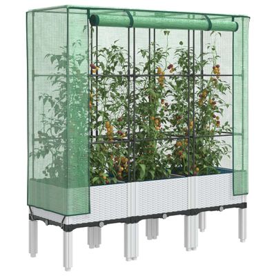 vidaXL Záhon s krytom na skleník ratanový vzhľad 120x40x140 cm