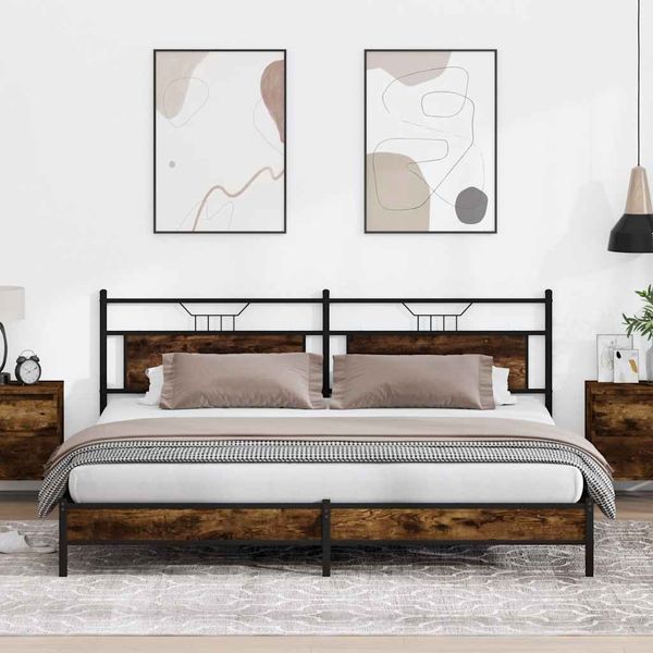 vidaXL Kovový posteľný rám bez matraca dymový dub 193x200 cm