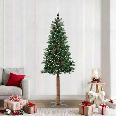 vidaXL Úzky vianočný stromček s 300 LED-i so stojanom Zelená 210 cm