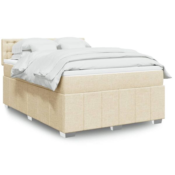 vidaXL Posteľný rám boxspring s matracom krémový 160x200 cm látka