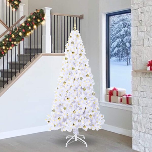 vidaXL Umelý vianočný stromček s 300 LED-i Biela 240 cm PVC a oceľ