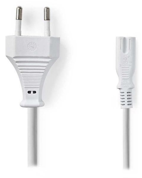 NEDIS napájací kábel 230V pre adaptéry/ prípojný/ Euro zástrčka/ konektor IEC-320-C7/ dvojlinka/ biely/ bulk/ 2m Kábel, napájací, 230V, zástrčka Euro, na IEC-320-C7, dvojlinka, biely, 2m