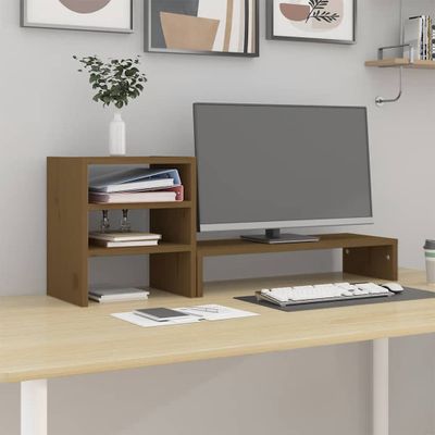 vidaXL Stojan na monitor medovo-hnedý 81x20x30 cm masívna borovica