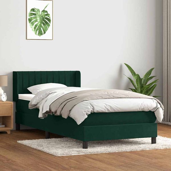vidaXL Posteľný rám boxsping s matracom tmavozelený 100x220 cm zamat