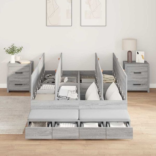 vidaXL Rám postele s úložným prostorem so zásuvkou Sivý Sonoma 120 cm