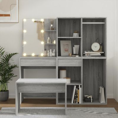 vidaXL Sada toaletného stolíka s LED sivý dub sonoma spracované drevo