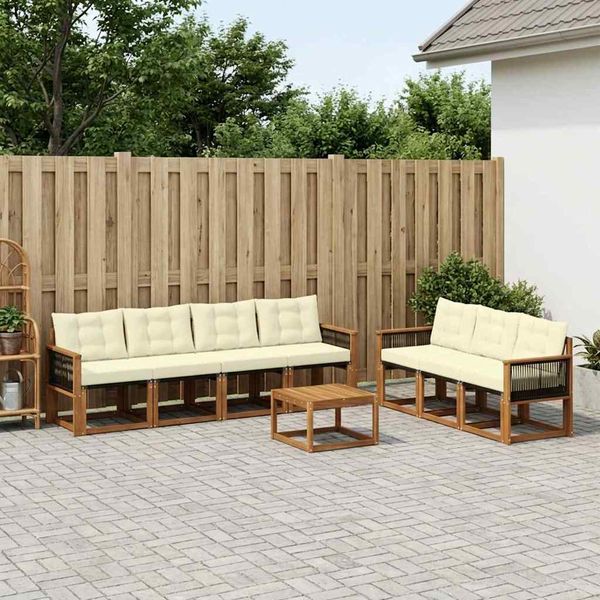 vidaXL Záhradná súprava gaučov s vankúšom 8 pcs Prírodná a krémová