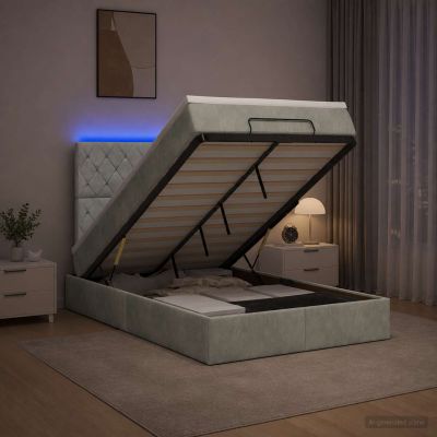 vidaXL Ottoman posteľ s matracom a LED Svetlosivá 120 x 200 cm Zamat