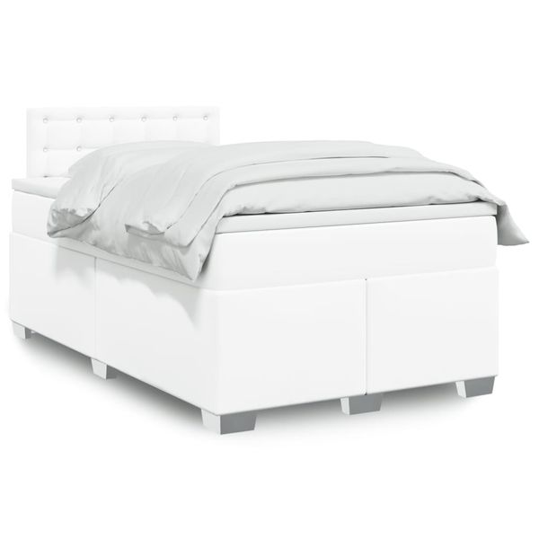 vidaXL Boxspring posteľ s matracom, biela 120x190 cm, umelá koža