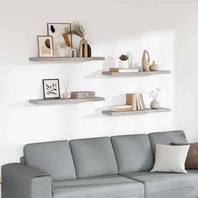 vidaXL Plávajúce nástenné police 4 ks betónovosivé 90x23,5x3,8 cm MDF