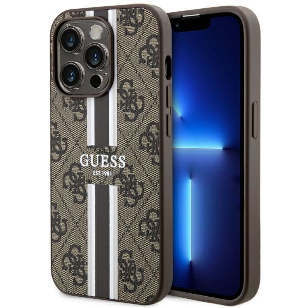 Guess Case for iPhone 14 Pro Max 6.7" GUHMP14XP4RPSW Brown Hard Case Magsafe 4G Printed Stripes