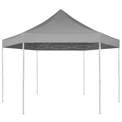 vidaXL Šesťhranný rozkladací záhradný stan, sivý 3,6x3,1 m