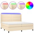 vidaXL Posteľ boxsping s matracom a LED krémová 200x200 cm látka
