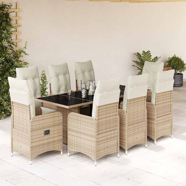 vidaXL 9-dielna záhradná bistro súprava s vankúšmi béžová polyratan