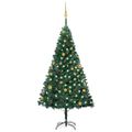 vidaXL Osvetlený umelý vianočný stromček s guľami, zelený 180 cm, PVC