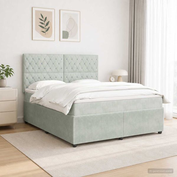 vidaXL LED boxspring posteľ s matracom Svetlosivá 140 x 200 cm Zamat