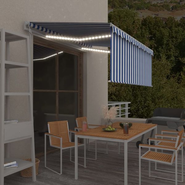 vidaXL Automatická markíza tienidlo&LED&senzor vetra modro-biela