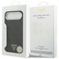 Puzdro Guess Magsafe 4G PU kožené s trojuholníkovým logom a strieborným kovovým rámom fotoaparátu pre iPhone 17 Air čierne
