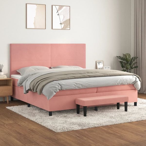vidaXL Posteľný rám boxsping s matracom ružový200x200 cm zamat