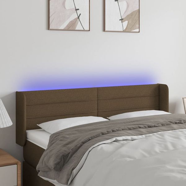 vidaXL Čelo postele s LED tmavohendé 147x16x78/88 cm látka