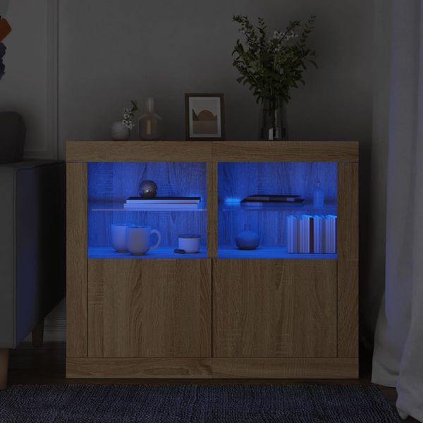 vidaXL Príručné skrinky s LED svetlami 2ks dub sonoma kompozitné drevo