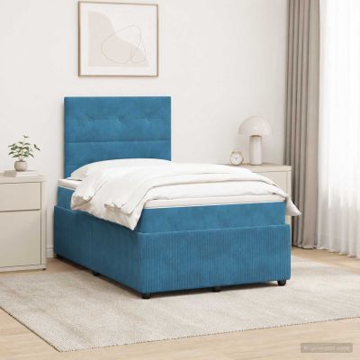 vidaXL LED boxspring posteľ s matracom Modrá 120 x 200 cm Zamat
