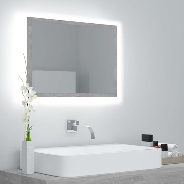 vidaXL Kúpeľňové zrkadlo s LED, betónovo sivé 60x8,5x37 cm akryl