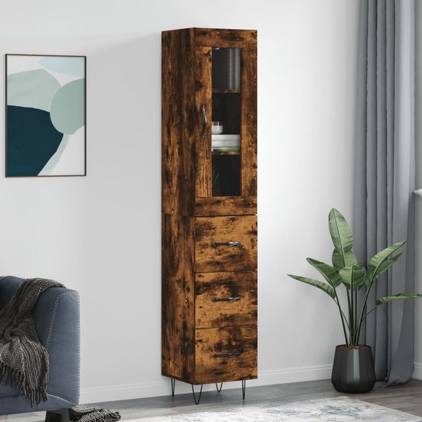 vidaXL Vysoká skrinka dymový dub 34,5x34x180 cm spracované drevo