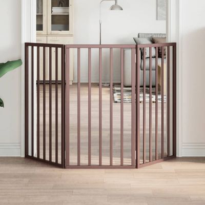 vidaXL Brána pre psa skladacia 3 panely hnedá 150 cm topoľové drevo