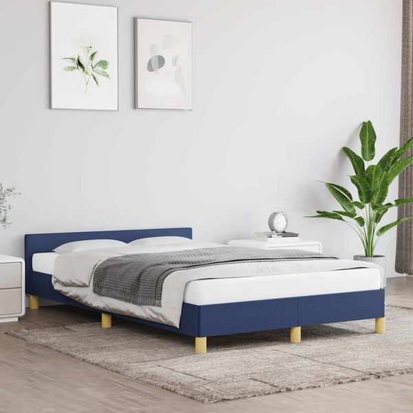 vidaXL Posteľný rám s čelom bez matraca modrý 120x200 cm látka